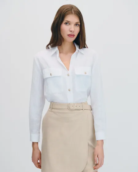 Blusa Camisera Blanca De Algodón Con Textura