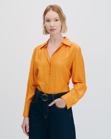 Blusa Camisera Naranja Efecto Corrugado