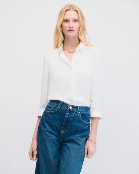 Blusa Camisera Off White Doble Aletilla Manga 3/4
