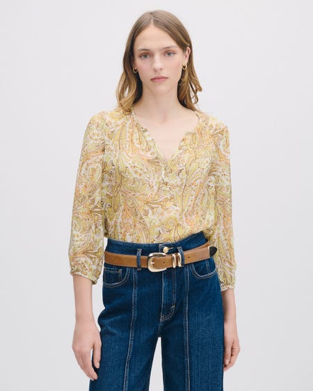 Blusa De Chifón Corrugado Estampado Pasleys Jareta En Ruedo