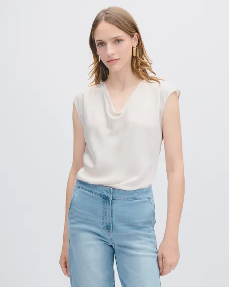 Blusa De Satín Escote Drapeado Champagne