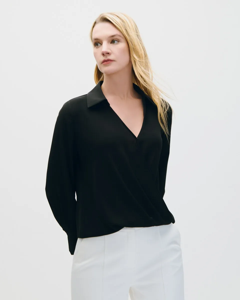 Blusa Envolvente Negra Cuello Camisero 