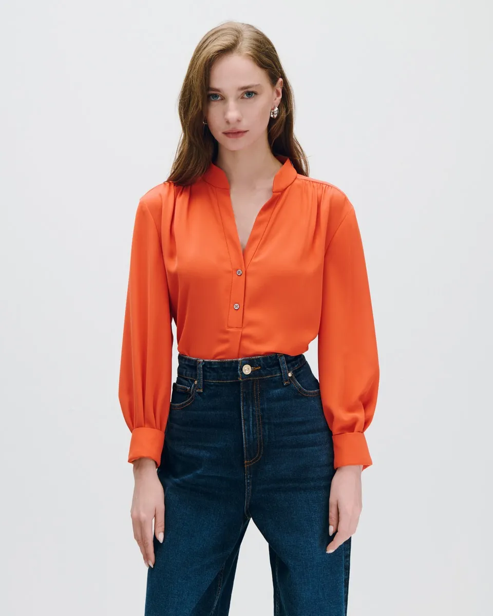 Blusa Naranja Cuello Mao Escote V 