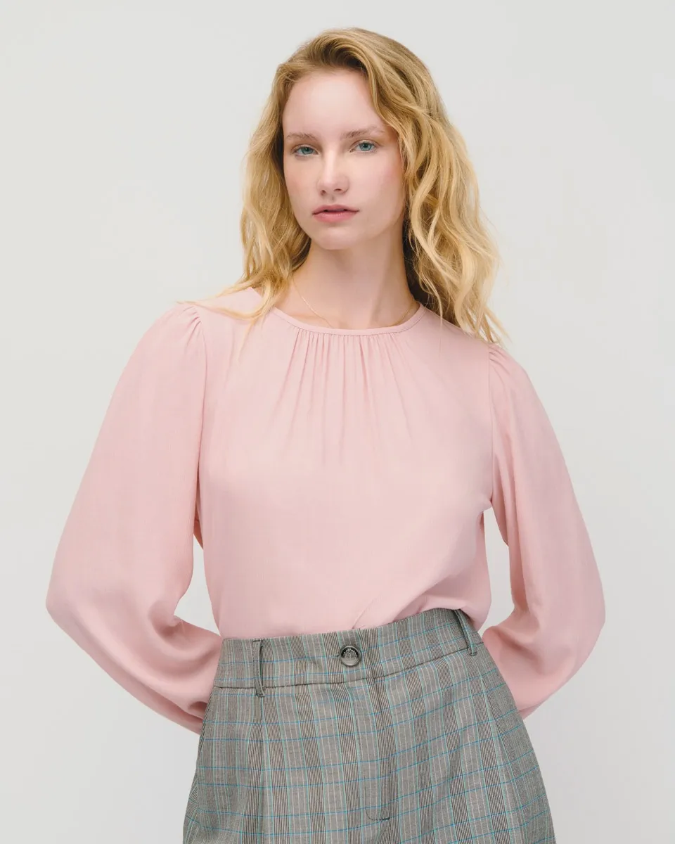 Blusa Palo De Rosa Escote Redondo Y Frunces Efecto Corrugado 