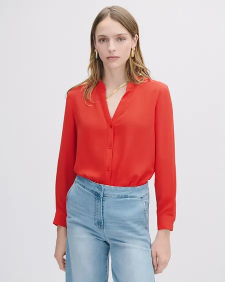 Blusa Roja Cuello Mao Escote V