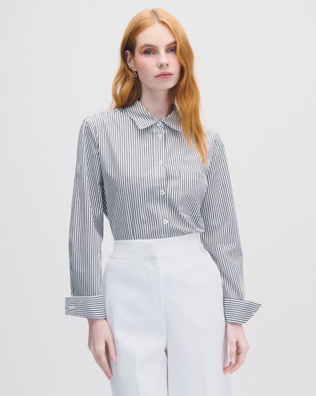 Camisa A Rayas Blanco Y Negro Bolsillo De Parche