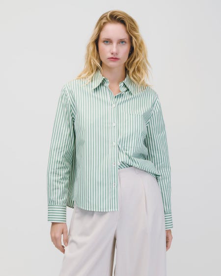 Camisa Blanca A Rayas Verde Musgo