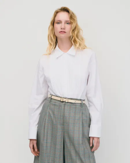 Camisa Blanca De Algodón Alforzas En Pecho Tipo Smoking