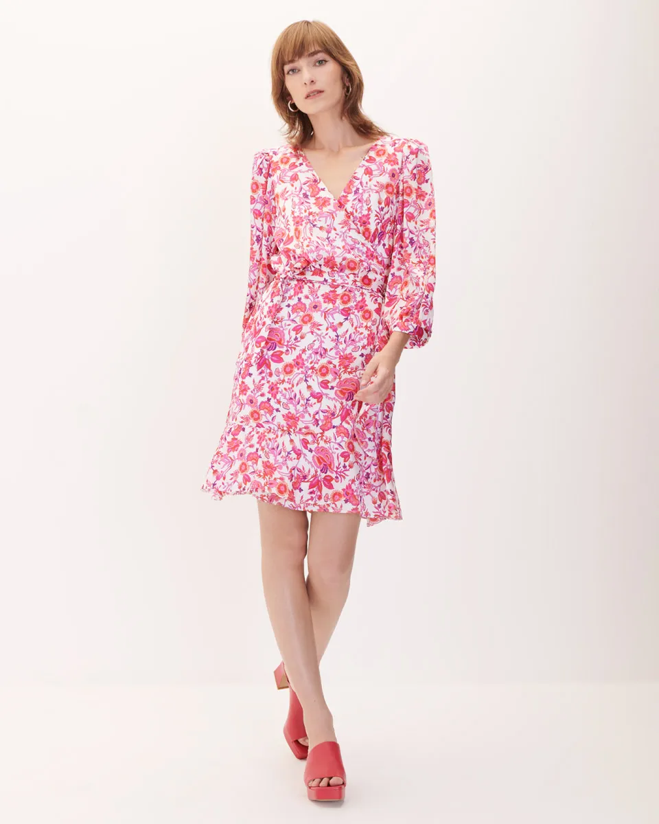 Vestido De Satín  Estampado Floral Envolvente 