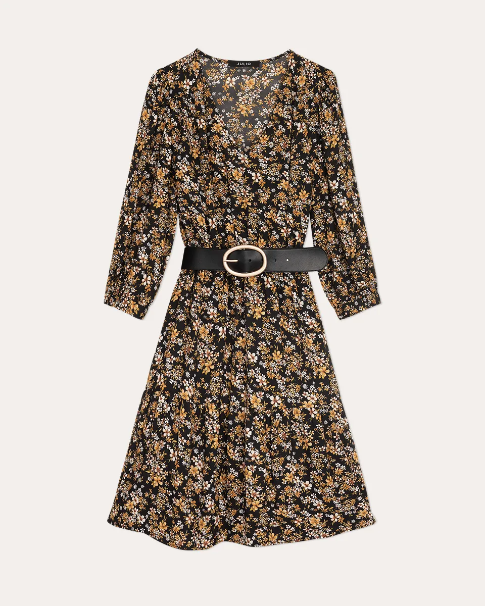 Vestido De Satín Fit And Flare Estampado Floral Manga 3/4 