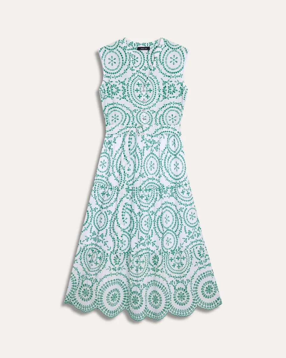 Maxi Vestido Blanco Bordado Verde Trébol Escote V Con Banda 