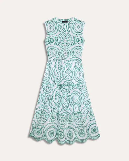 Maxi Vestido Blanco Bordado Verde Trébol Escote V Con Banda