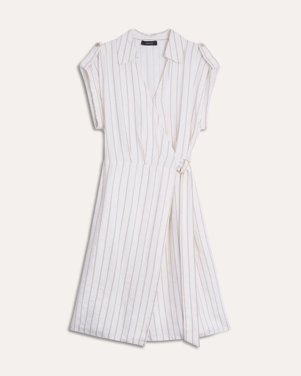 Vestido Camisero Envolvente A Rayas Con Charreteras 