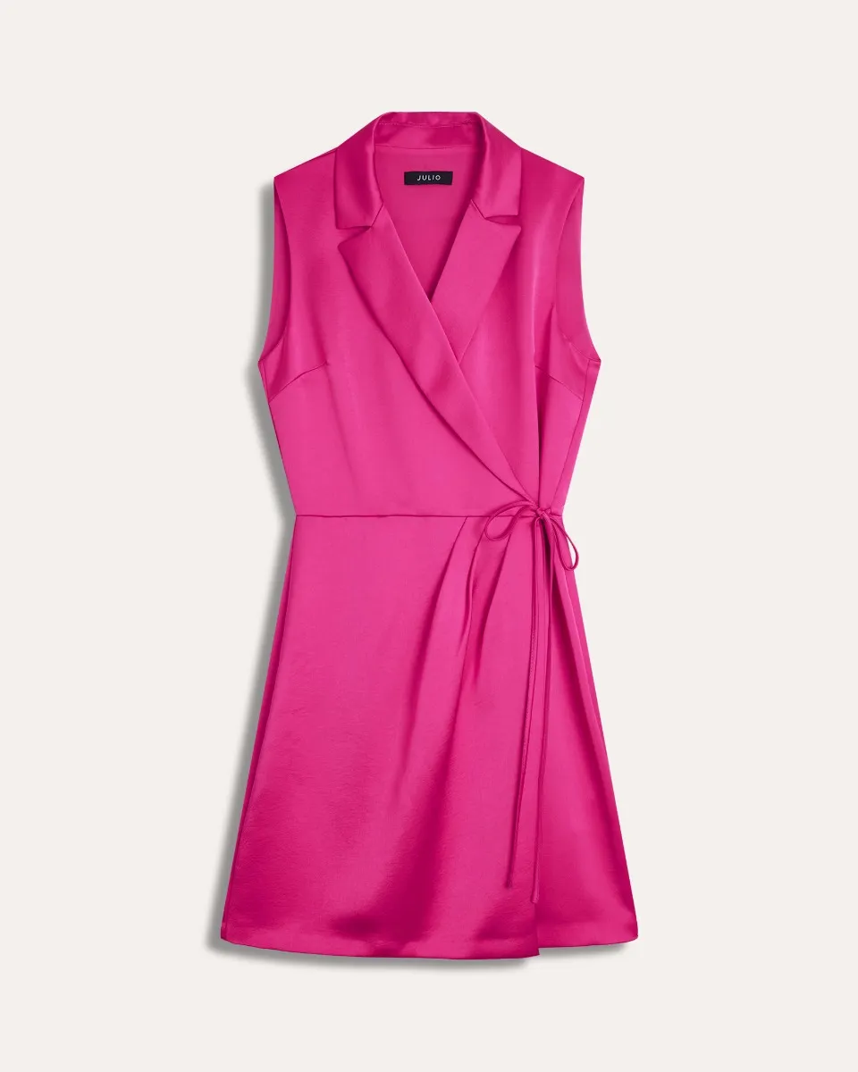 Vestido De Satín Envolvente Fucsia Con Solapa 