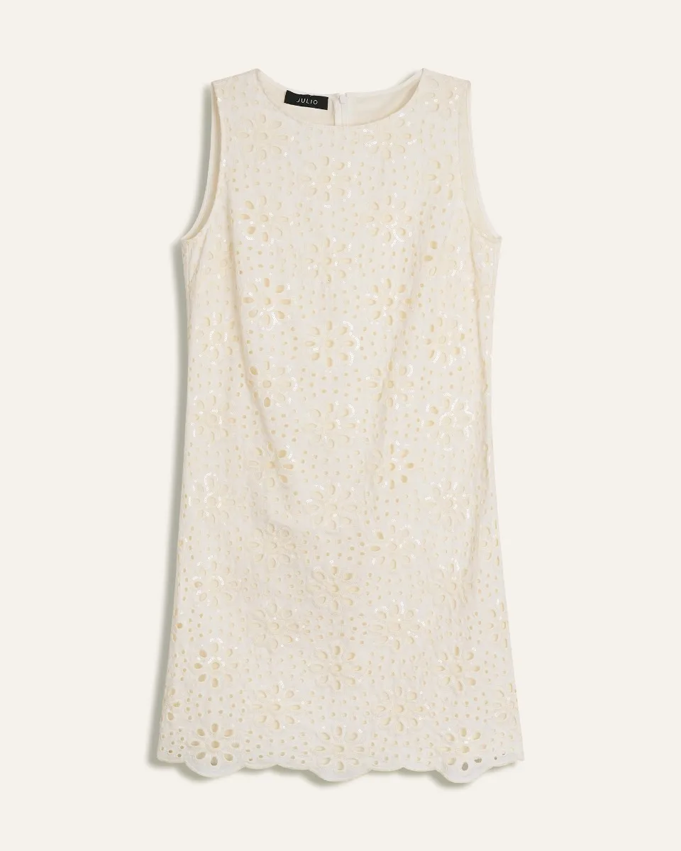 Vestido Silueta H Crema Bordado Floral Con Lentejuela 