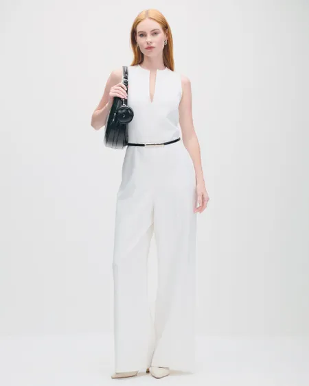 Jumpsuit Palazzo Blanco Escote Redondo Con Abertura V