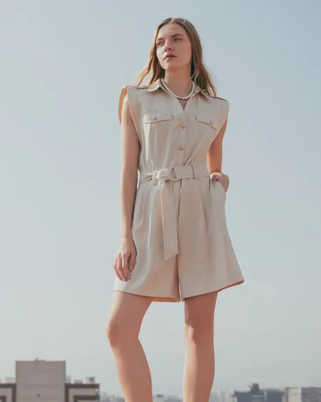 Rumper Beige Esilo Safari Efecto Corrugado Con Banda