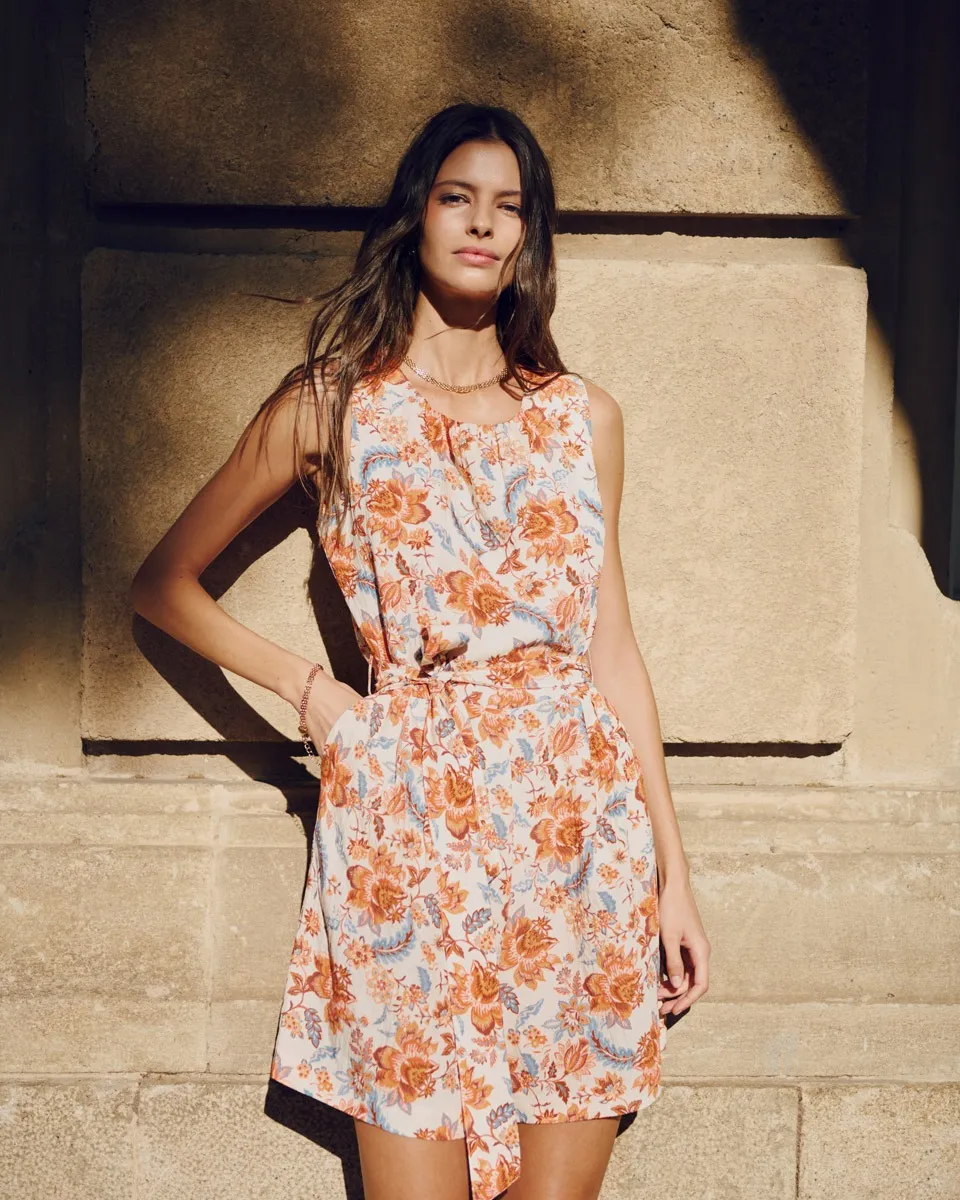 Rumper Estampado Floral Efecto Corrugado Escote Redondo Con Frunces 