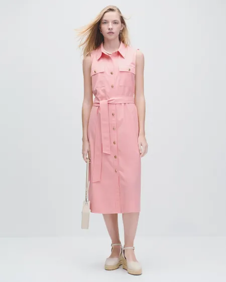 Vestido Camisero De Bambú Rosa Gerbera Con Banda