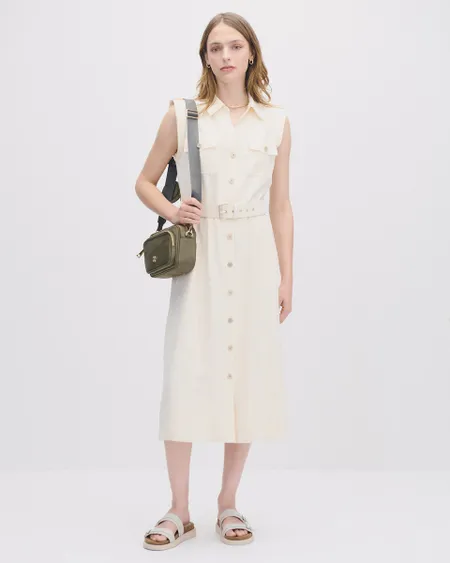 Vestido Camisero Estilo Safari Hueso Con Cinturón