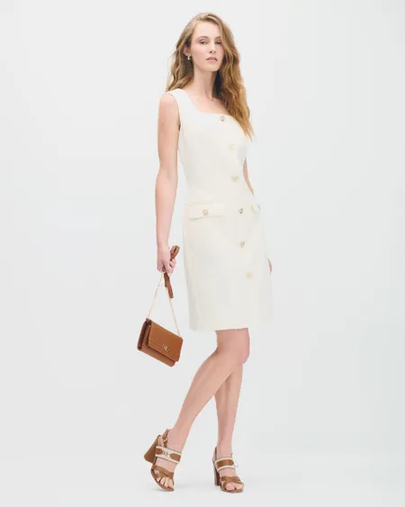 Vestido De Jacquard Natural Silueta H Escote Cuadrado