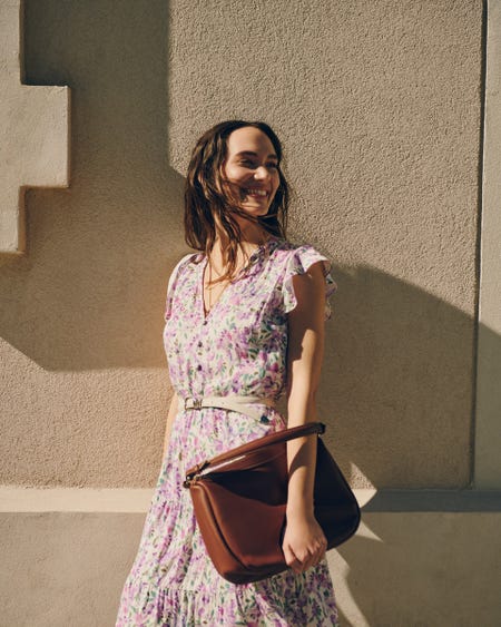 Vestido Fit And Flare Estampado Floral Lavanda Manga Escarola