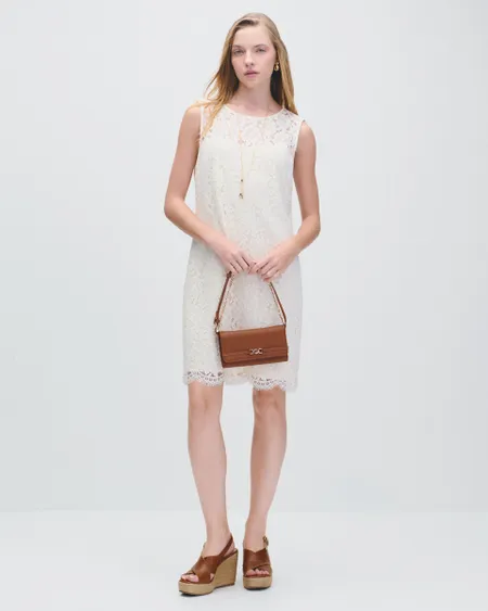 Vestido Silueta H Encaje De Punto Floral Escote Redondo