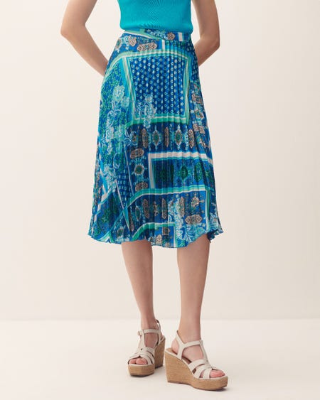 Falda Midi De Satín Plisada Estampado Patchwork