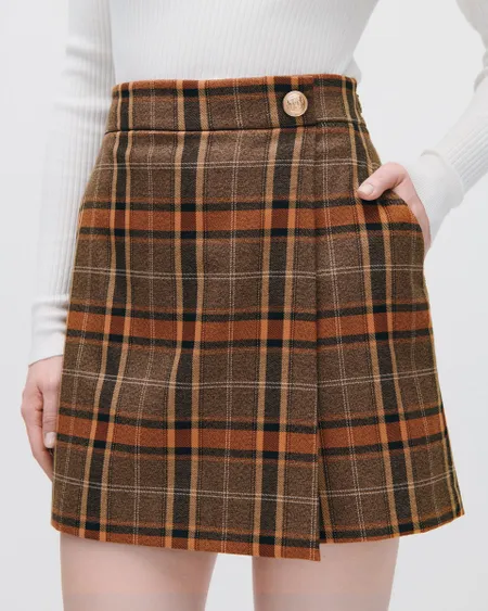 Falda Short A Cuadros Sepia Con Lúrex