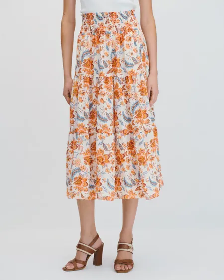 Maxi Falda Bohemia Con Enresortado Estampado Floral Efecto Corrugado