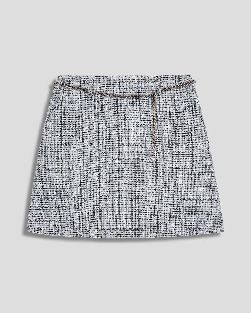 Mini Falda De Tweed Blanco Y Negro Con Cadena 