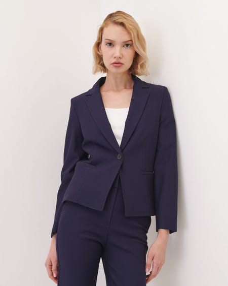 Blazer Azul Marino Con Solapa Tejido De Punto Azul Marino