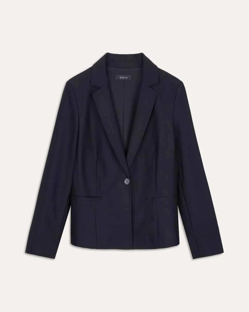 Blazer Negro Con Solapa Tejido De Punto 