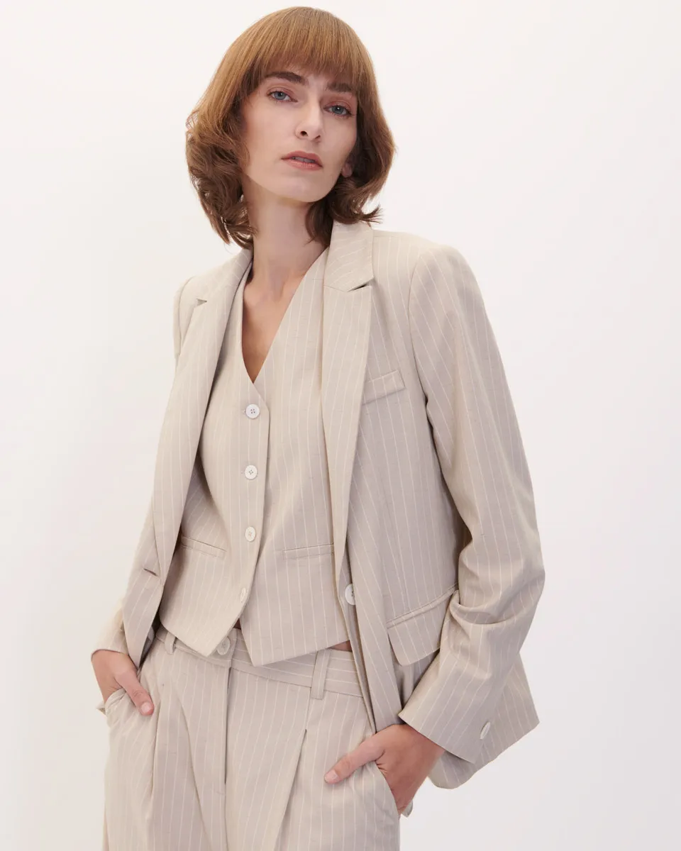 Blazer Beige De Lino A Rayas 