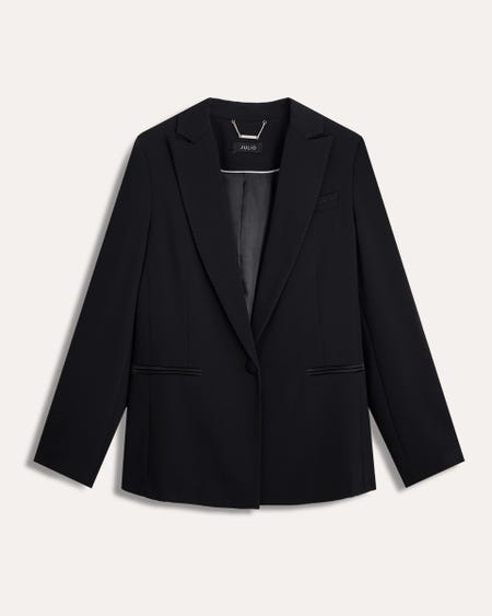 Blazer Negro Tipo Smoking Solapa De Pico Pespuntes Satinados