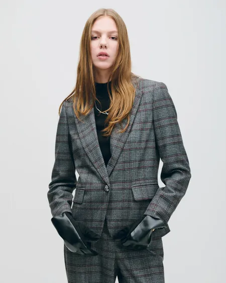 Blazer Príncipe De Gales Gris Oxford Y Burdeos Solapa De Pico