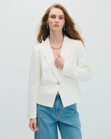 Blazer De Lino Natural Cruce Asimétrico Solapa De Pico