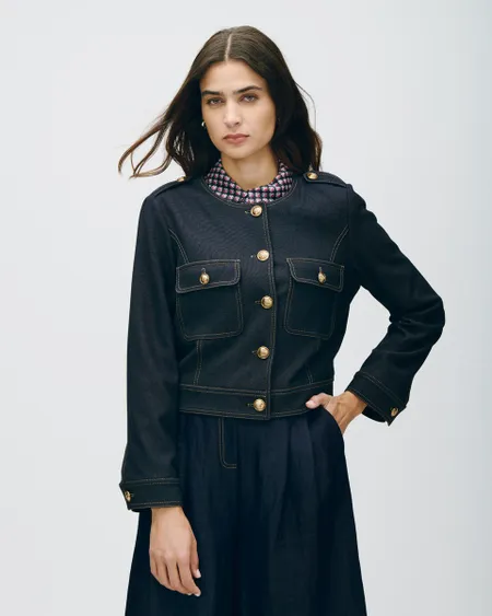 Chaqueta Corta Índigo Tipo Denim Corte Francés Y Charreteras