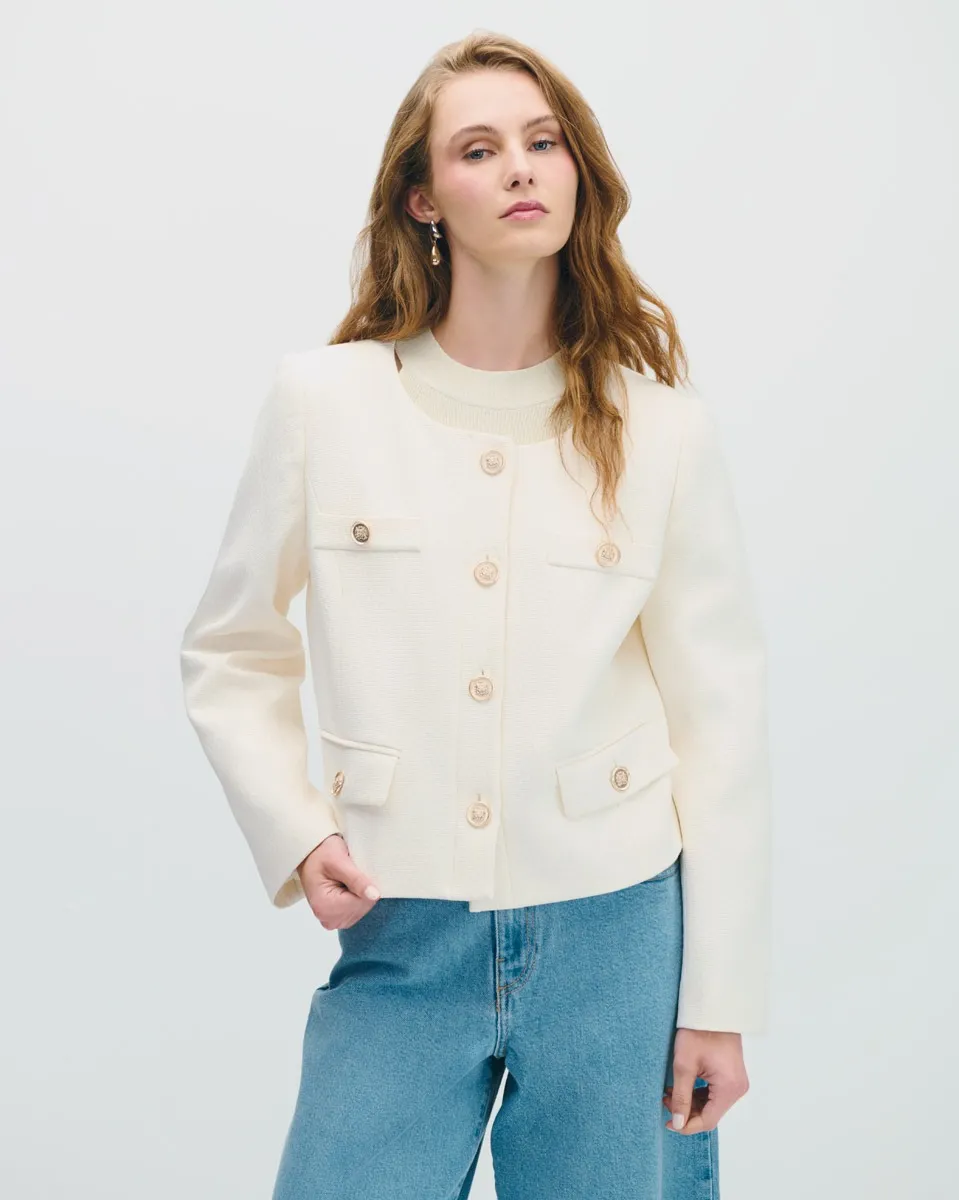 Chaqueta De Jacquard Natural Corte Francés Escote Redondo 