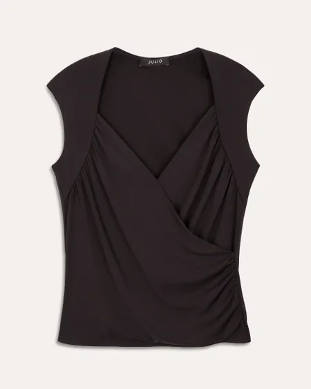 Blusa Negra De Punto Detalles Drapeados