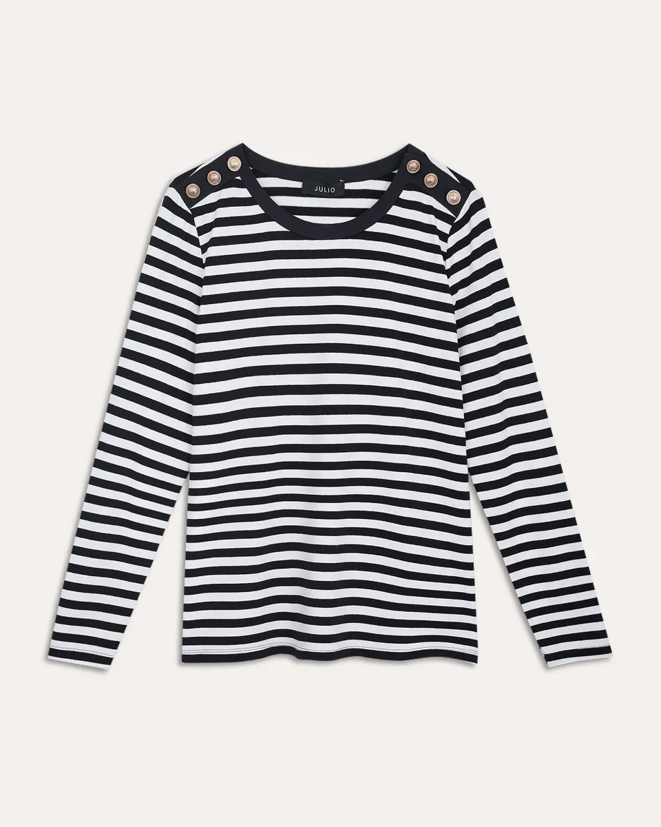 Blusa De Punto A Rayas Botones Dorados 