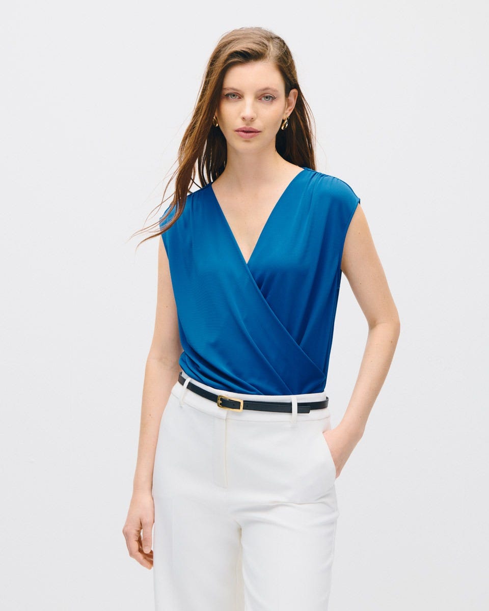 Blusa De Punto Envolvente Azul Rey Con Frunces