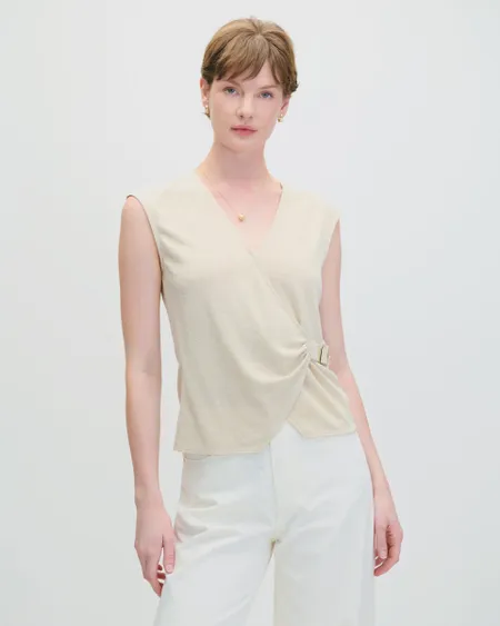 Blusa De Punto Envolvente Champagne Con Lúrex