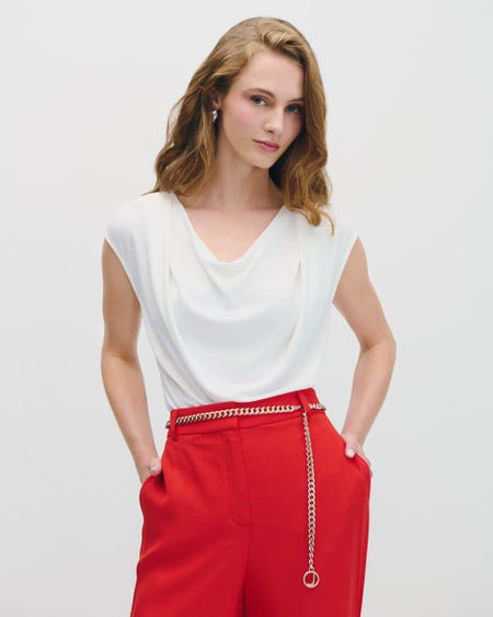 Blusa De Punto Natural Escote Drapeado