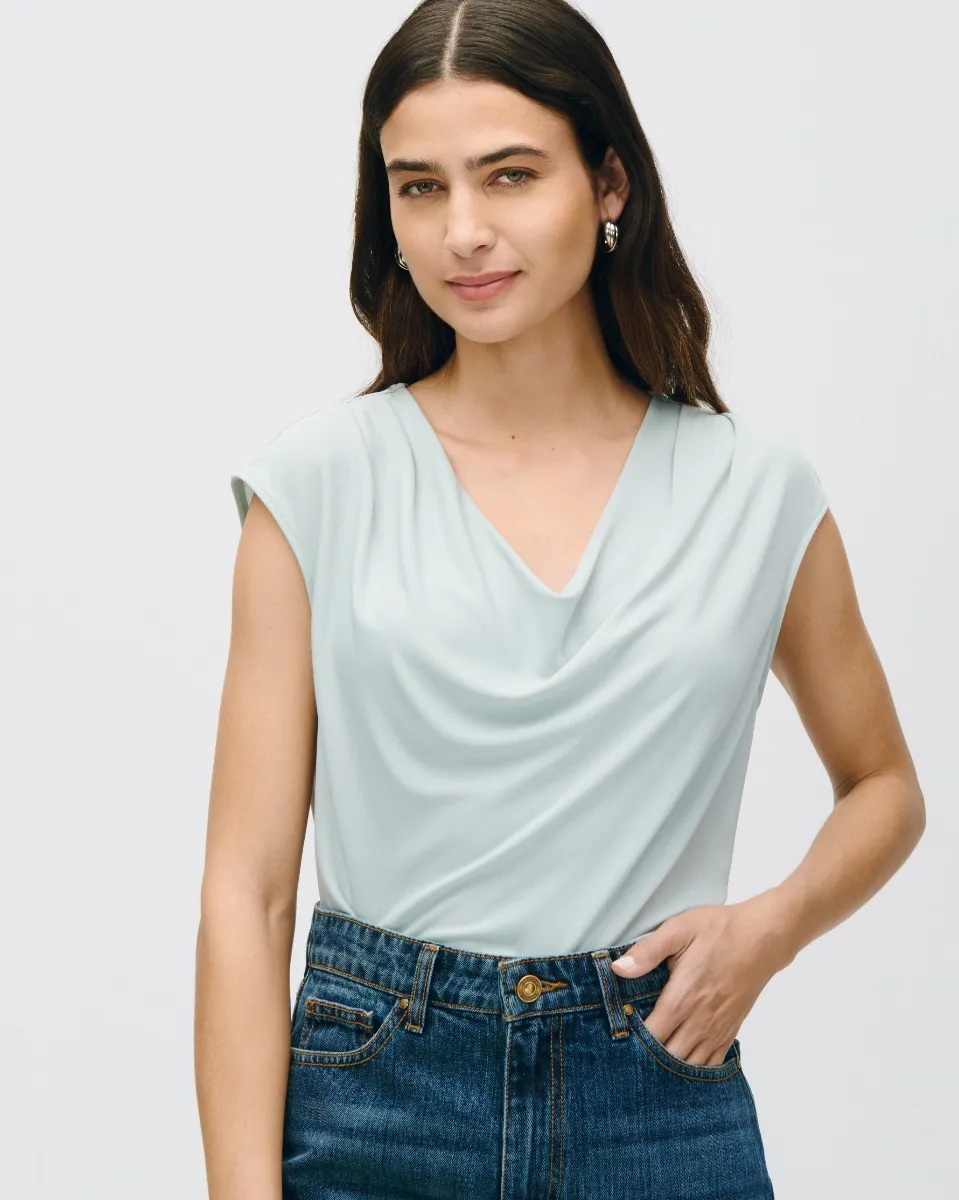 Blusa De Punto Verde Pistache Drapeado Y Frunces 