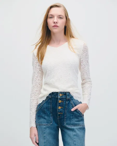 Blusa Encaje De Punto Floral Escote V