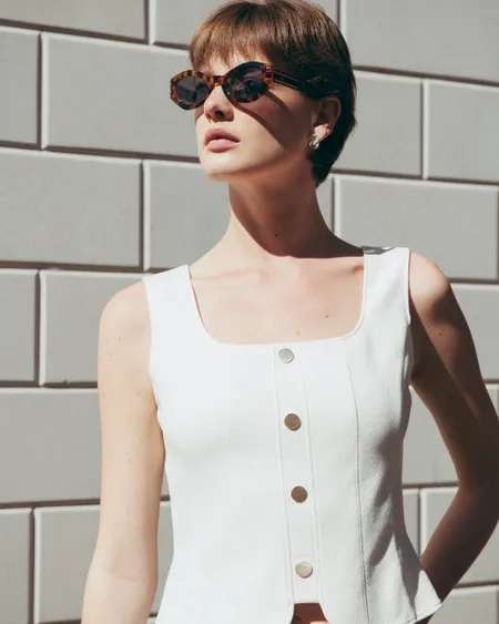 Blusa Natural Corta Piqué De Punto Escote Cuadrado Corte Francés
