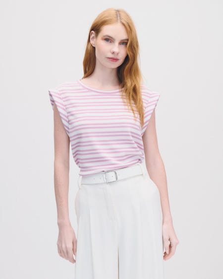 Blusa Tejido Piqué A Rayas Lavanda Manga Sisa