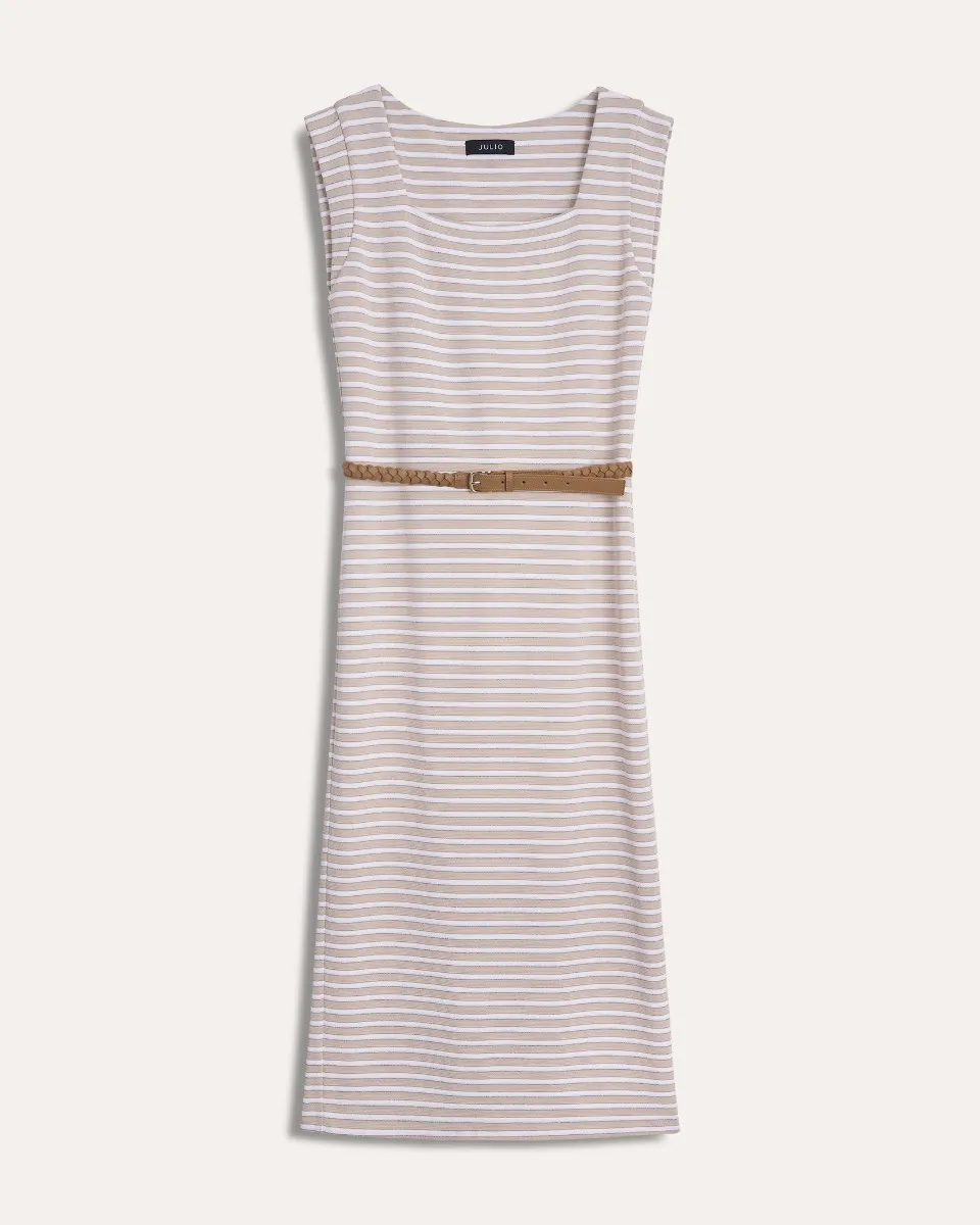 Vestido Midi Entallado A Rayas Con Lúrex Escote Cuadrado 