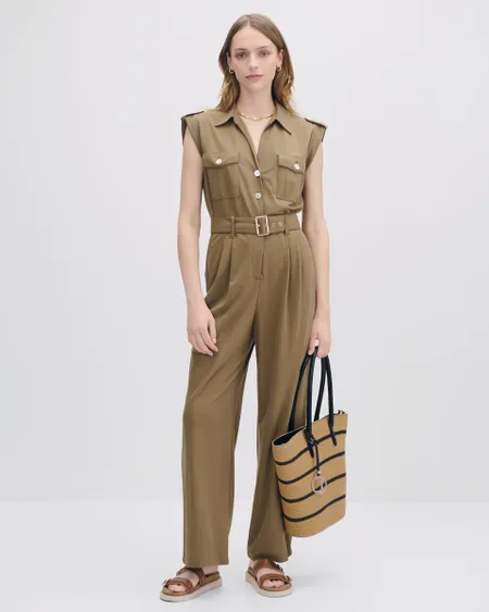 Jumpsuit Estilo Safari Verde Olivo Con Banda